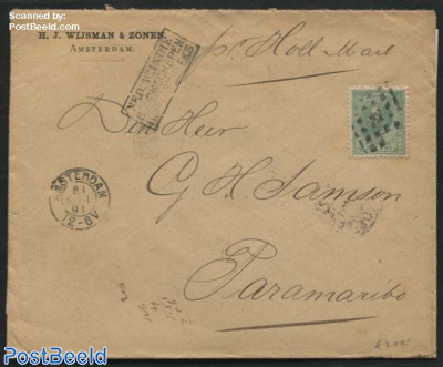 Letter from Amsterdam to Paramaribo Postmark: NED:W:INDIE STOOMSCHEPEN RECHTSTREEKS