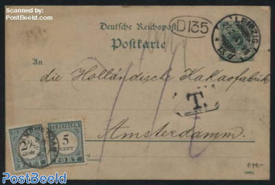 Postcard from Leipzig to Amsterdam, Dutch postage due 7.5c