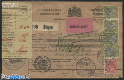 Parcel card for shipment of flowerbulbs from Hillegom to Switzerland, Cash on Delivery (during W.W. 