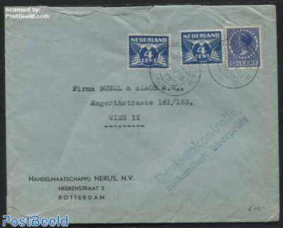 Letter from Rotterdam to Vienna, Devisenkontrolle, zollamtlich ueberprueft.