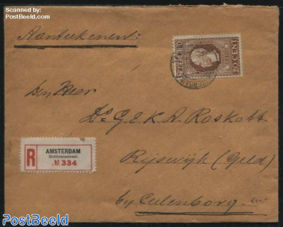 King Willem II 20c on registered letter to Rijswijk (Gld)