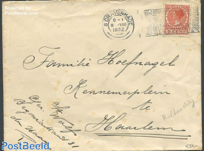 Cover from The Hague to Haarlem with nvph no.R65. Syncopated perforations.