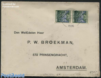 A pair of syncopated perforations nvhp no. R75 on a cover to Amsterdam