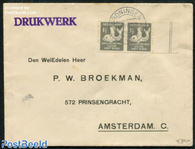 A pair of nvph. R82, syncopated perforations. Cover to Amsterdam