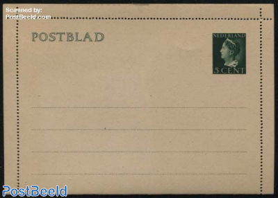 Card letter (Postblad), 5c green