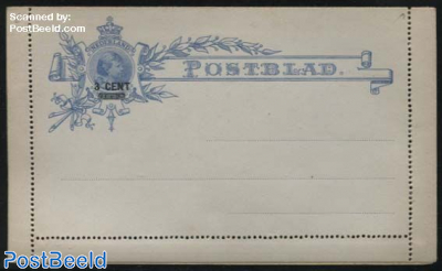Card letter (Postblad) 3c on 5c, perforation until top side