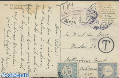 Greeting card to Rotterdam, postage due 4cent,10cent.