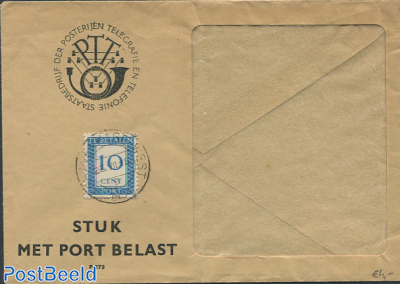 Envelope from The Netherlands, postage due 10cent