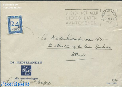 Envelope from Amersfoort to Utrecht, postage due