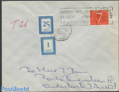 Envelope from Holland, postage due 25cent and 1cent.