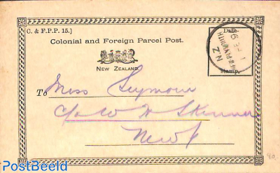 Colonial and Foreign Parcel Post from New Plymouth post office