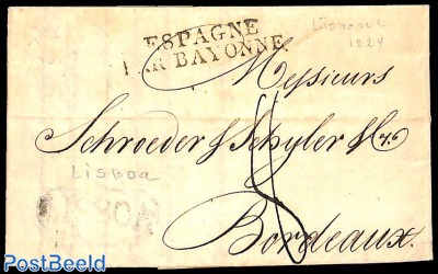 Folded letter from Lisboa to Bordeaux  (via Bayonne)