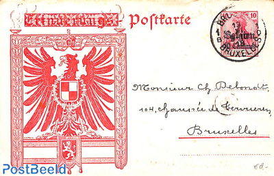 Used postcard, overprint Belgien 10 Centimes