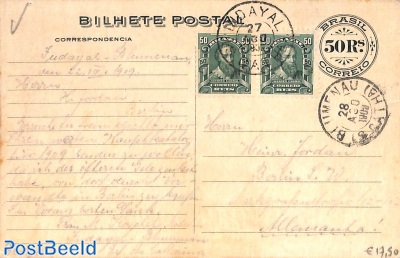 Illustrated postcard 50r, uprated to Germany