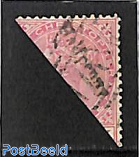 Halfpenny on 1d, diagonal divided stamp, used