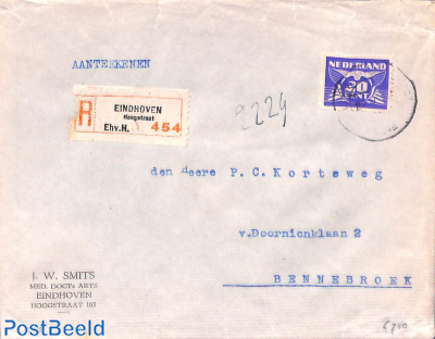 Registered letter with NVPH No. 386 from Eindhoven to Bennebroek