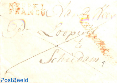 folded letter from Meppel to schiedam (with Meppel mark) AANGETEKEND