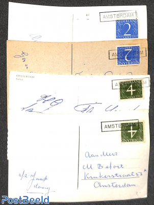 Lot with 4 postcards all with AMSTERDAM box cancellation
