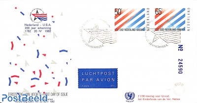 Netherlands-USA, special cover with surplus for UNICEF