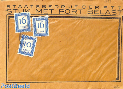 Envelope from Holland, postage due 10c,2x16c