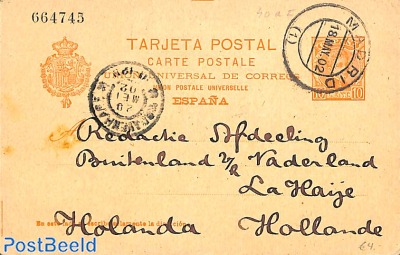 Postcard 10c (P40aI) to Holland