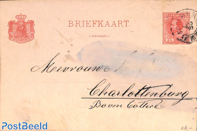 Postcard 2.5c, from Beden Commewijne to Charlottenburg