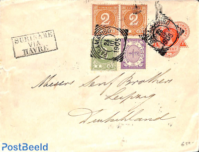 Envelope, uprated from Paramaribo via Le Havre to Leipzig