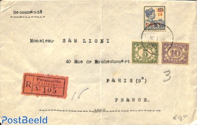Registered letter from Paramaribo to Paris