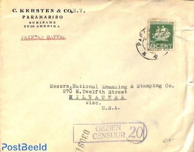Censored mail to USA postmark: GEZIEN CENSUUR (damaged)