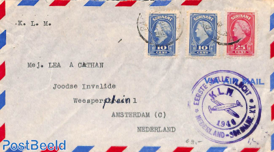 Airmail letter, special Postmark: Eerste Snelle Vlucht KLM 1946