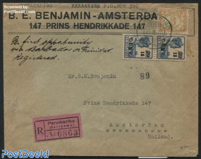 Registered letter from Paramaribo to Amsterdam