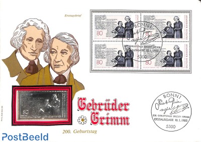 Cover Grimm Brothers with stamps+ silver token