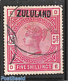 Zululand, 5sh, fiscally used