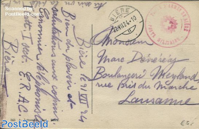 Fieldpost card from Biere to Laussane