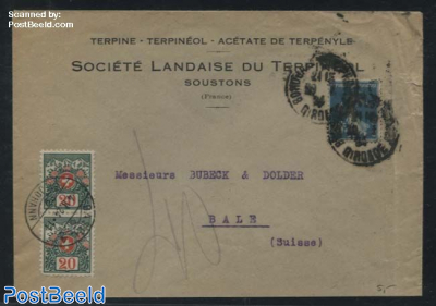 Letter from France to Basel, Swiss Postage Due
