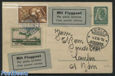 Postcard by Airmail, uprated + airmail seal