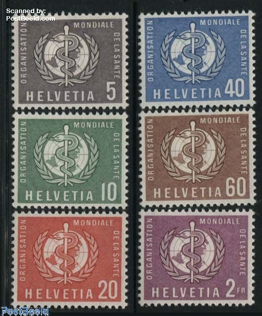 who様 Postzegel 1957, Zwitserland World health organisation 6v, 1957